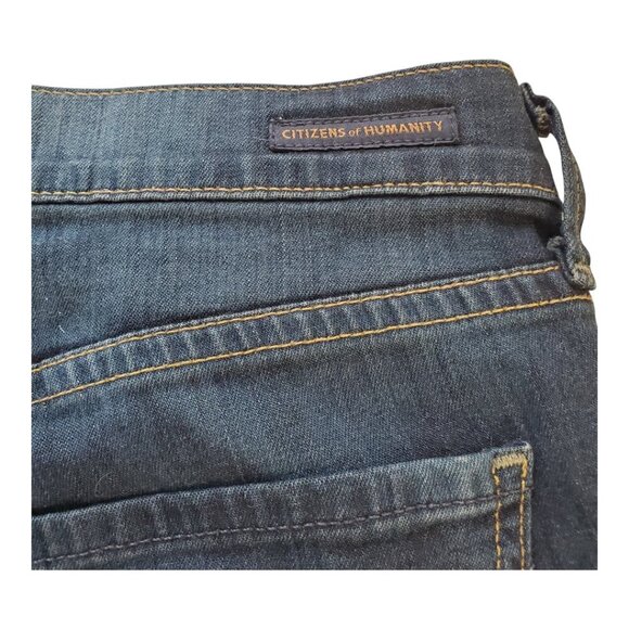 CITIZENS OF HUMANITY SZ 27 (29"W) Short Amber Bootcut Dark Wash Distress Jeans - Picture 4 of 11